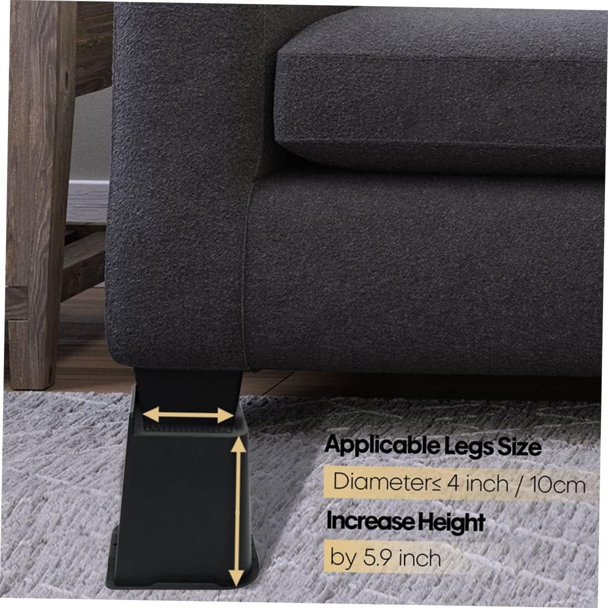 4Pcs Skid Furniture Feet Risers for Bed Sofa Table Appliances Durable Rubber Design for Enhanced Stability and Height for Home Use