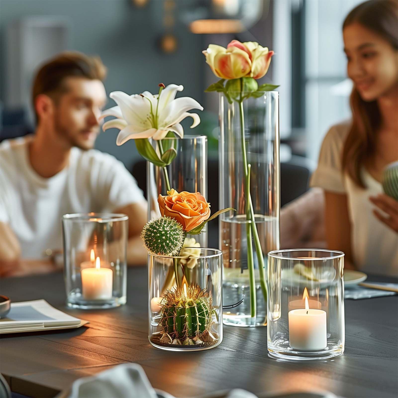 Set di 30 vasi cilindrici in vetro per decorazioni, ideali per decorazioni di matrimoni (30, 10+15+19+20+25 cm)