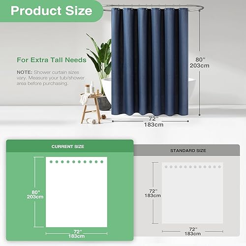 Vista 507 de Dynamene Cortina de ducha larga de tela negra – Cortinas de ducha de tela alta y resistente con textura de gofre, juego de cortina de baño de lujo