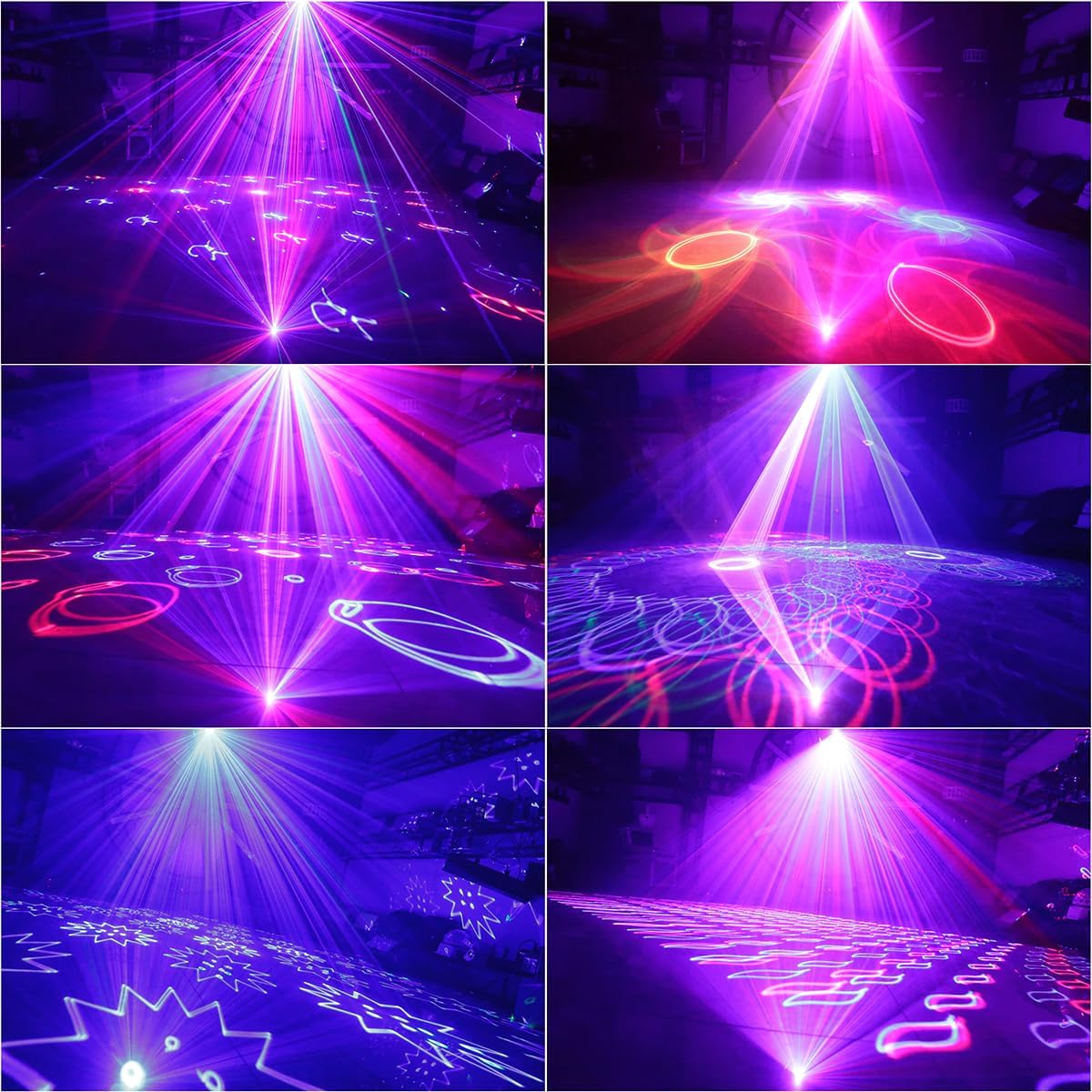 Party Lights DJ Disco Light,6 in 1 3D Animation RGB Laser Stage Lighting, DMX512 Sound Activated Beam Effect Pattern Lights for Indoor Club KTV Disco Home Birthday Christmas Halloween