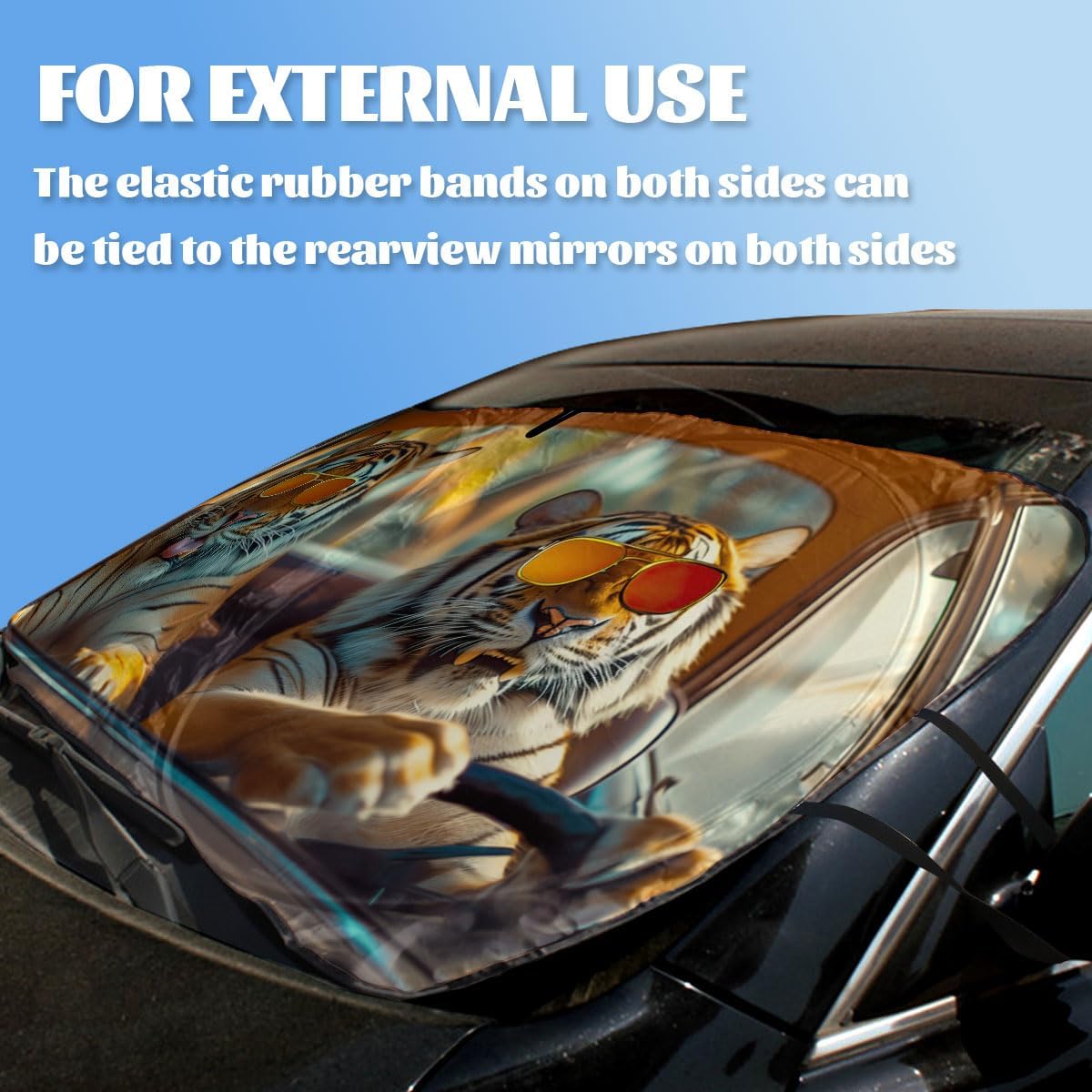 Funny Tiger Car Windshield Sunshade Folding Cool Novelty Animals Heatshield Front Window Sun Shade Visor Protector for Sedan Truck SUV Accessories 59" L x 31.5" W