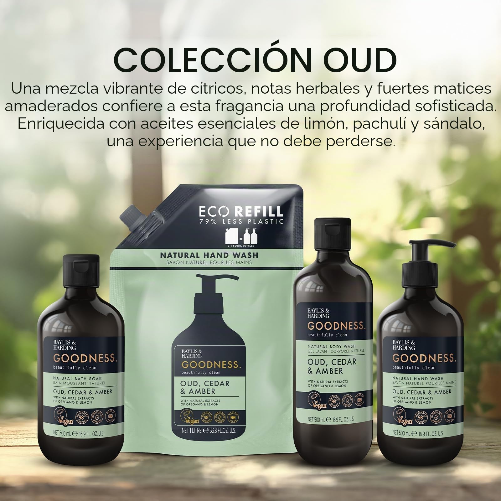 Baylis & Harding GRHWOCA Goodness Oud, Cedro y Ámbar, Lavado de Manos de 500 Ml, Paquete de 3, Apto para Veganos