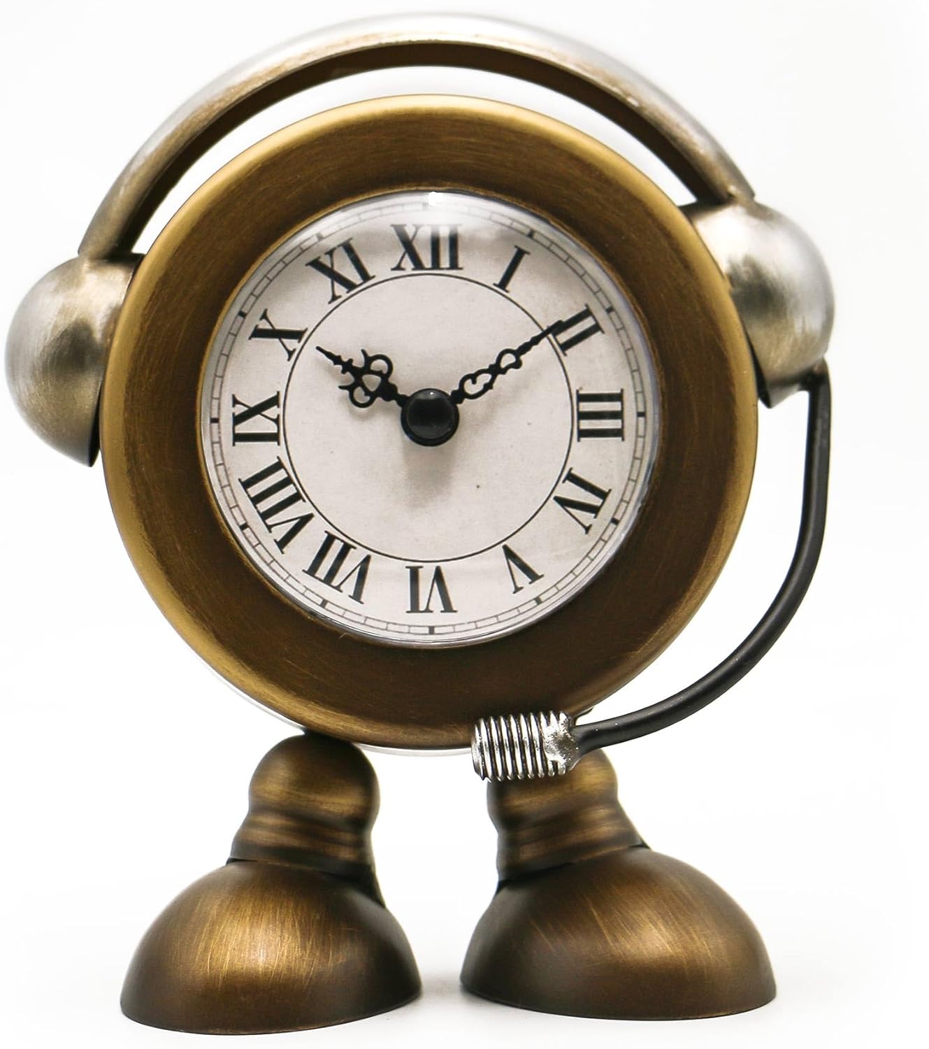 YOUKI Reloj de mesa robot vintage en soporte, escritorio decorativo y reloj de estante, mantel rústico de granja, silencioso, sin tictac, funciona