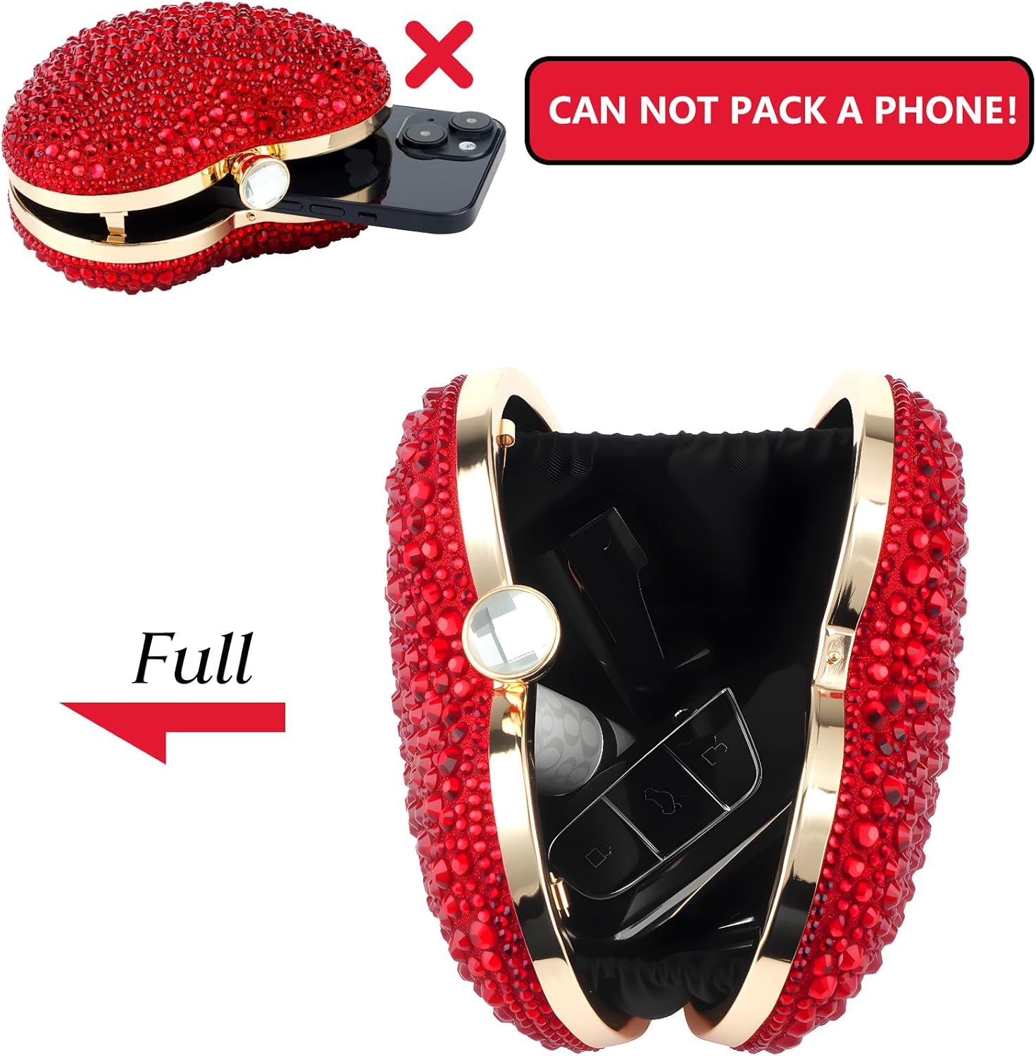 Small Heart Clutch Purse for Women Cute Rhinestone Wedding Party Handbag Mini Cocktail Prom Money Bag