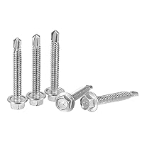 Vista 6 de uxcell Tornillos autoperforantes con cabeza de arandela hexagonal, #10 x 1 31/32 "410 Tornillo de chapa autoperforante de acero inoxidable 410, 50