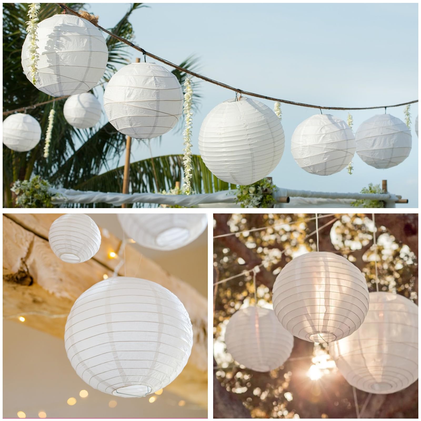 Confezione da 30 lanterne di carta bianche decorative da 30 cm, rotonde da appendere, per compleanni, matrimoni, Natale, sposa, decorazione per la casa, decorazione per feste, stile cinese