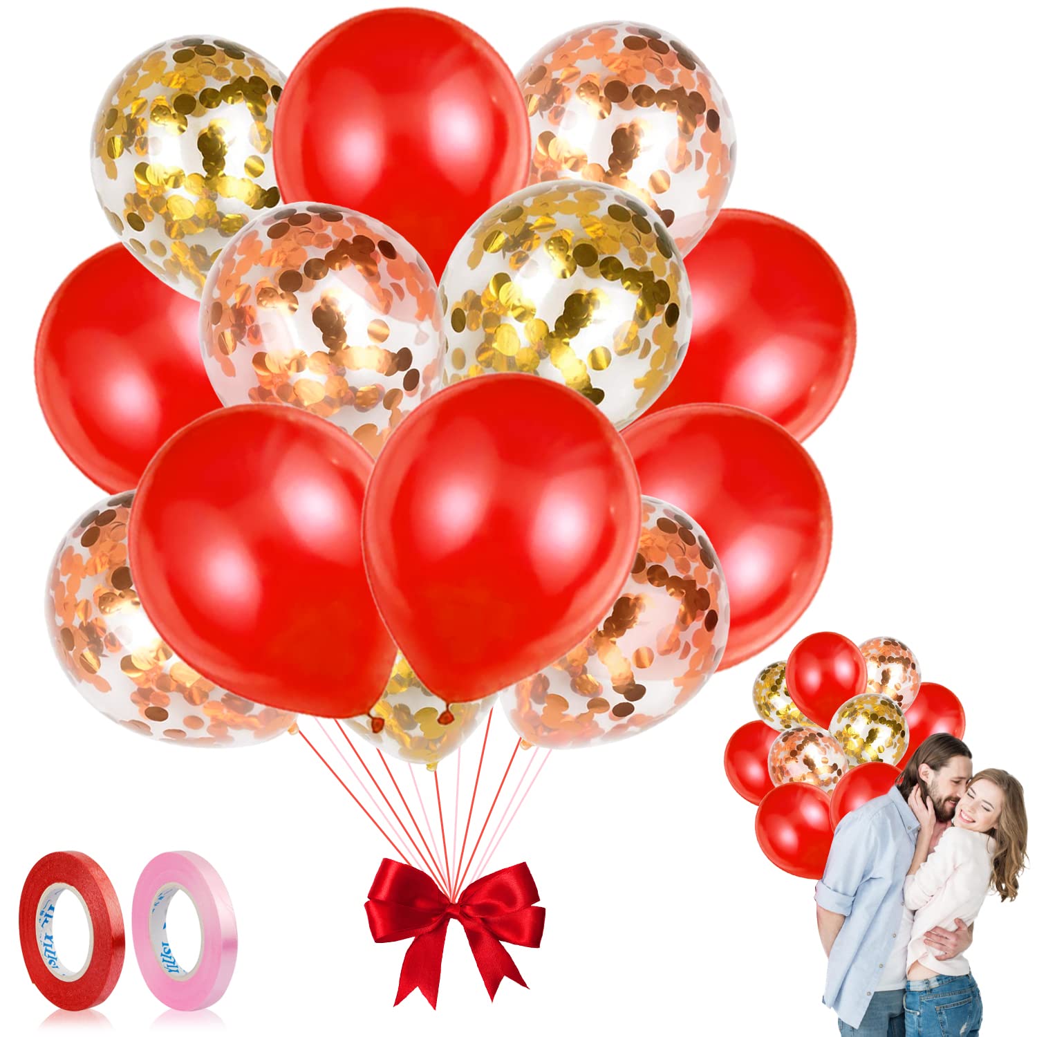 San Valentin Decoracion,Globos San Valentin 40 Piezas,Globos Románticos,Globos Boda Rojos,Globos De Confeti Rojo,Romántico Decoracion,Para San Valentin,Propuesta,Boda,Compromiso,Confesar Decoracion