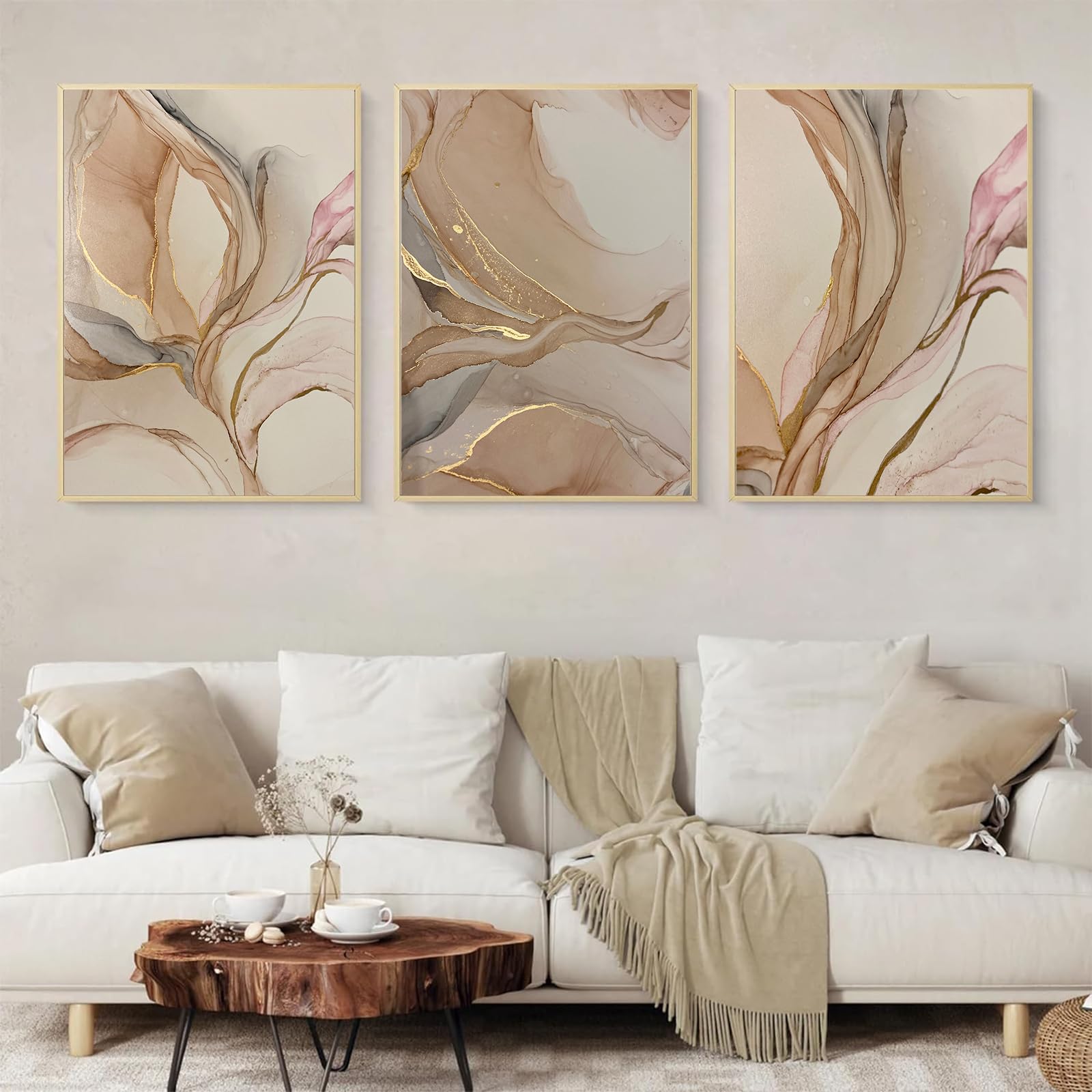 Brown and Beige Abstract Canvas Wall Art Modern Abstract Painting Beige Marble Poster Beige and Gold Abstract Wall Art Brown Gold Paintings Modern Abstract Marble Art Print for Wall 16x24inx3 No Frame