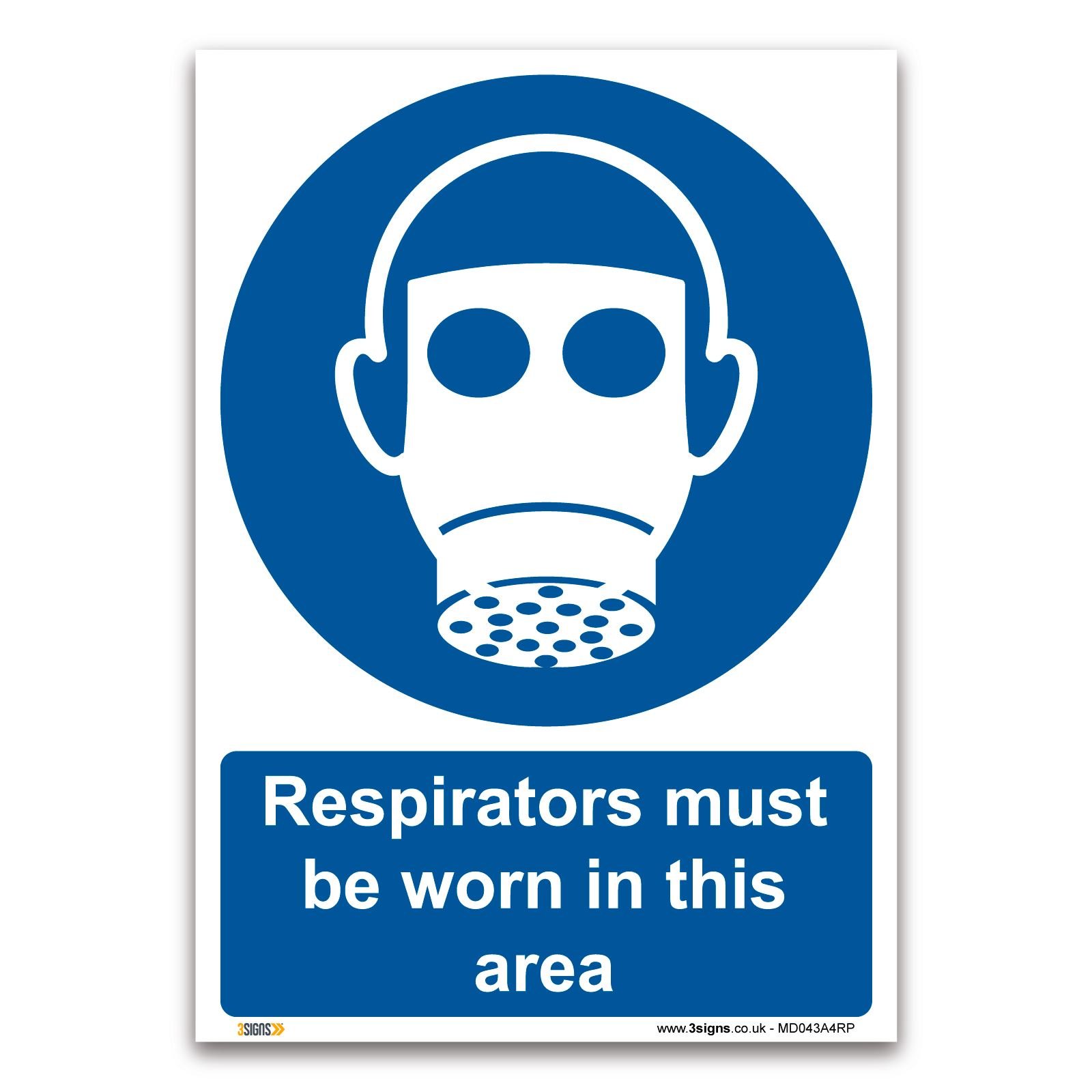 Respirators must be worn in this area Sign - A4 1mm Rigid Plastic - Mandatory Safety PPE