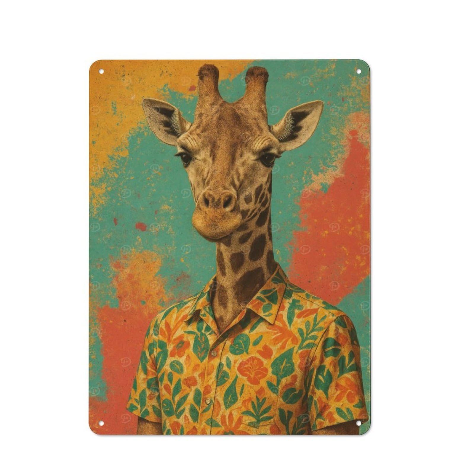 Junmoney Giraffe In Hawaiian Shirt Portrait Vintage Tin Sign 40X30cm Featuring Porch Wall Decor For Patio Bar, Workshop, Shed Or Kitchen