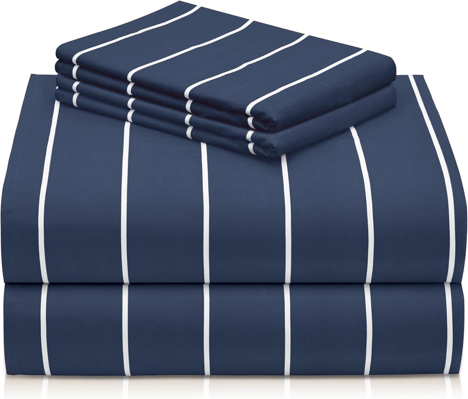 LuxClub 4 PC Queen Size Sheet Set Bed Sheets, Breathable Luxury Deep Pockets Wrinkle Free Cooling Sheets Machine Washable Hotel Bedding (Queen, Striped Navy) 38-striped-navy Queen
