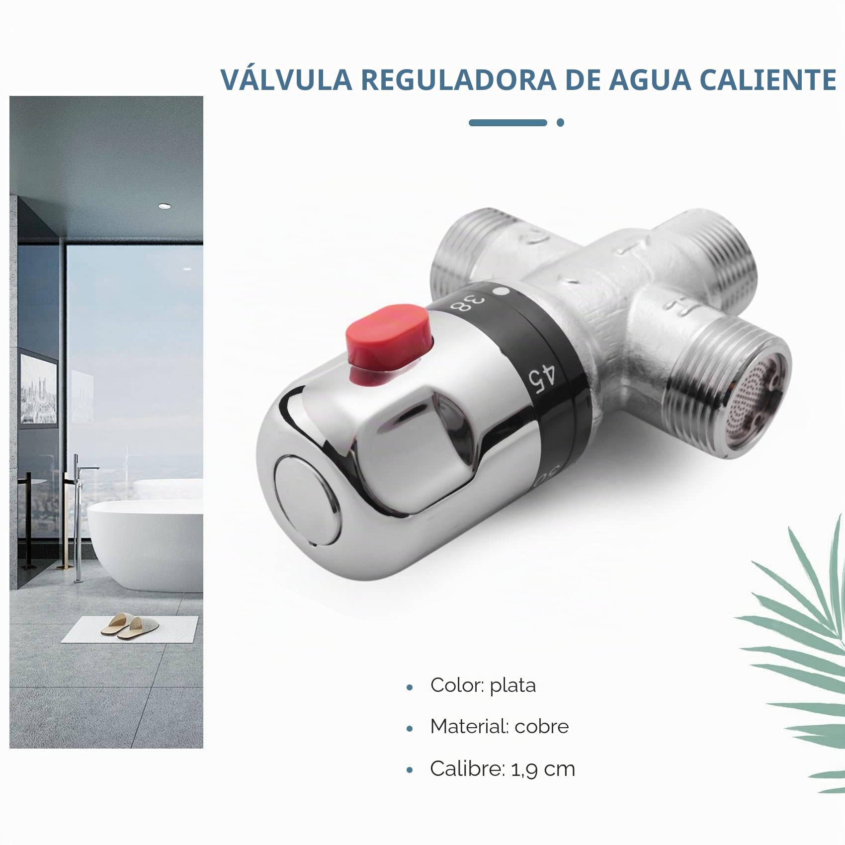 Jevina Válvula de mezcla termostática de 3 vías en cobre macizo, 3/4 Solar Agua Caliente Preparador de Agua Termostato Regula Válvula