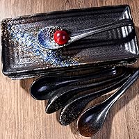 Vista 6 de Juego de 5 cucharas de sopa de mango largo japonés y coreano de 7 pulgadas con mango curvo para cucharas de miso pho