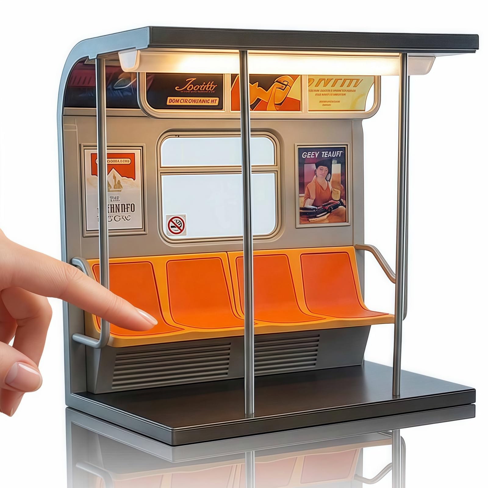 Subway Train Lamp, Subway Car Train Night Light, Includes 3 Interchangeable Posters, Retro Metropolitan Transit Mood Light, Hidden Power, Home & Office Decor for Train Lover