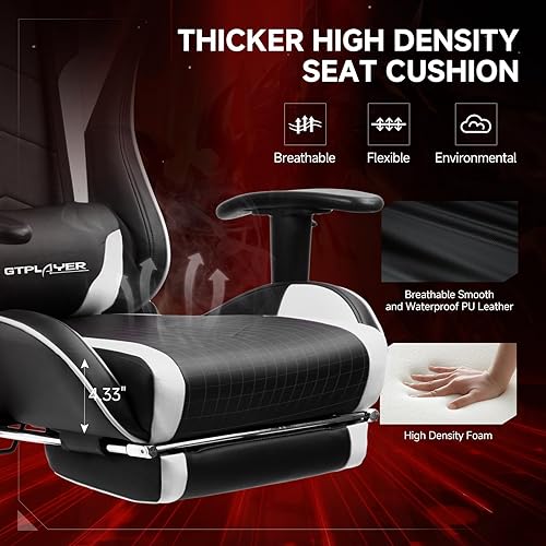 Miniatura 6 de GTPLAYER Silla de juegos con altavoces Bluetooth y reposapiés, silla ergonómica para jugadores con respaldo reclinable, reposabrazos 3D, altura de