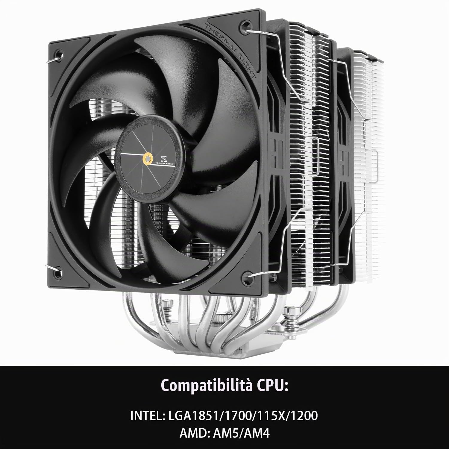 Thermalright Peerless Assassin 120 Black V3 CPU, 6 dissipatore di calore con due ventole TL-P12 PWM, design Top Cover per AM4/AM5, Intel LGA 1851/1700/115X/1200