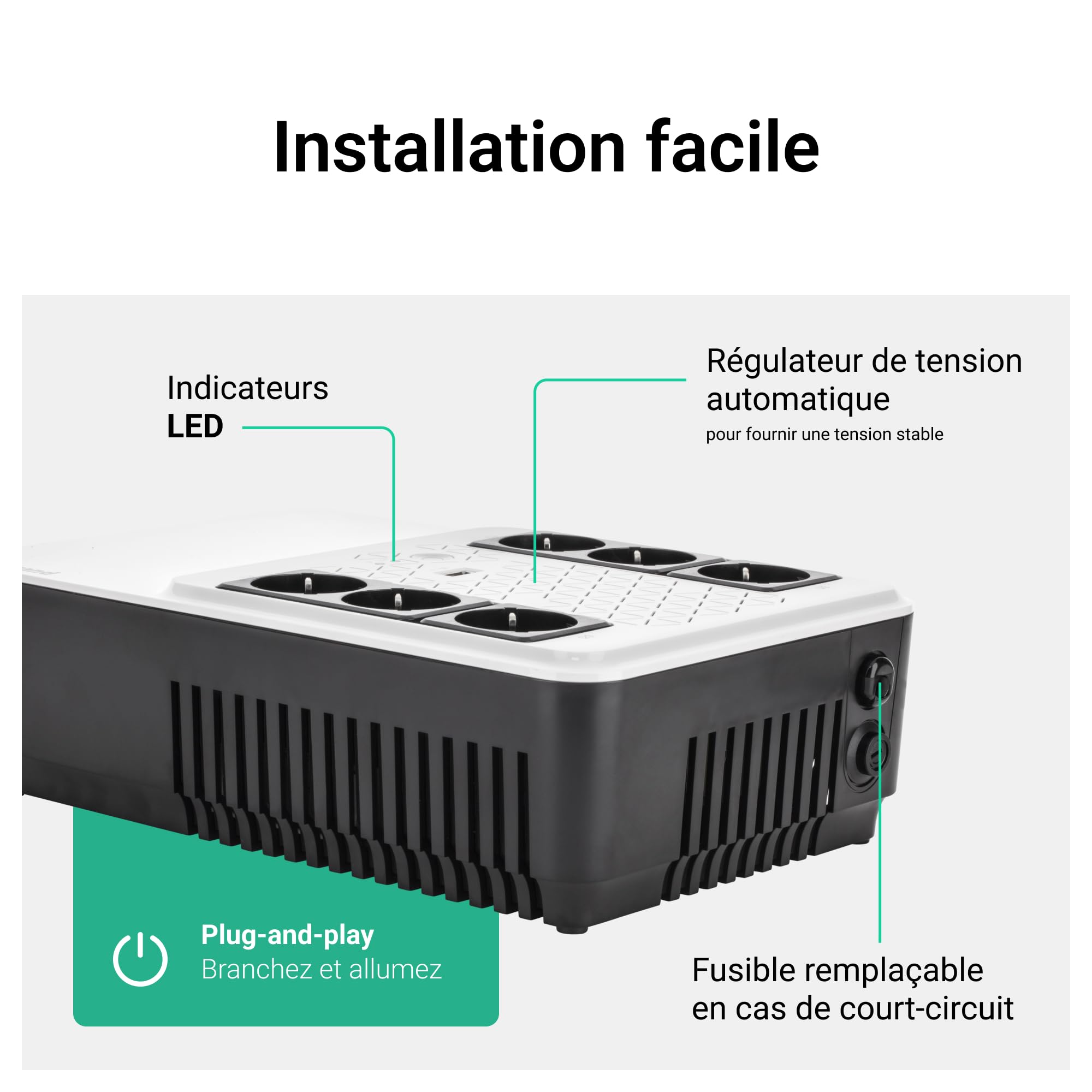 LEGRAND | UPS Keor Multiplug 800 FR, Onduleur Monophasé Avec 6 Prises, Protection Contre Les Surtensions, Autonomie De 10 À 15 Minutes