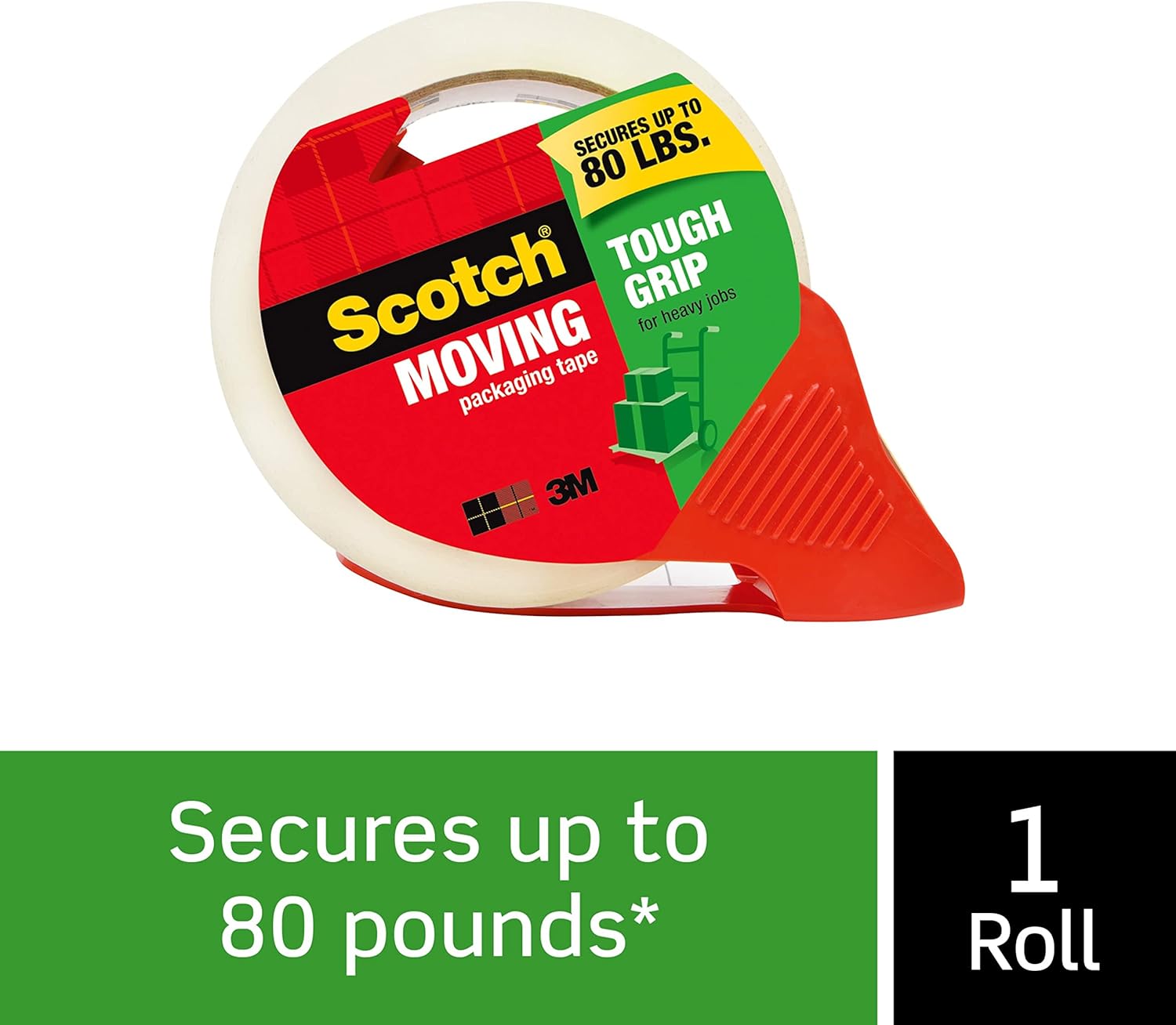 Bеѕt Cуbеr Mоndау 🔥 Scotch Tough Grip Moving Packaging Tape, 1.88 x 54.6 yd, Strong Hold on All Box Types Including Recycled, Secures Boxes up to 80 lbs, 1.88 x 54.6 yd, 3 Core, Clear, 1 Dispensered Roll (3500-RD)
