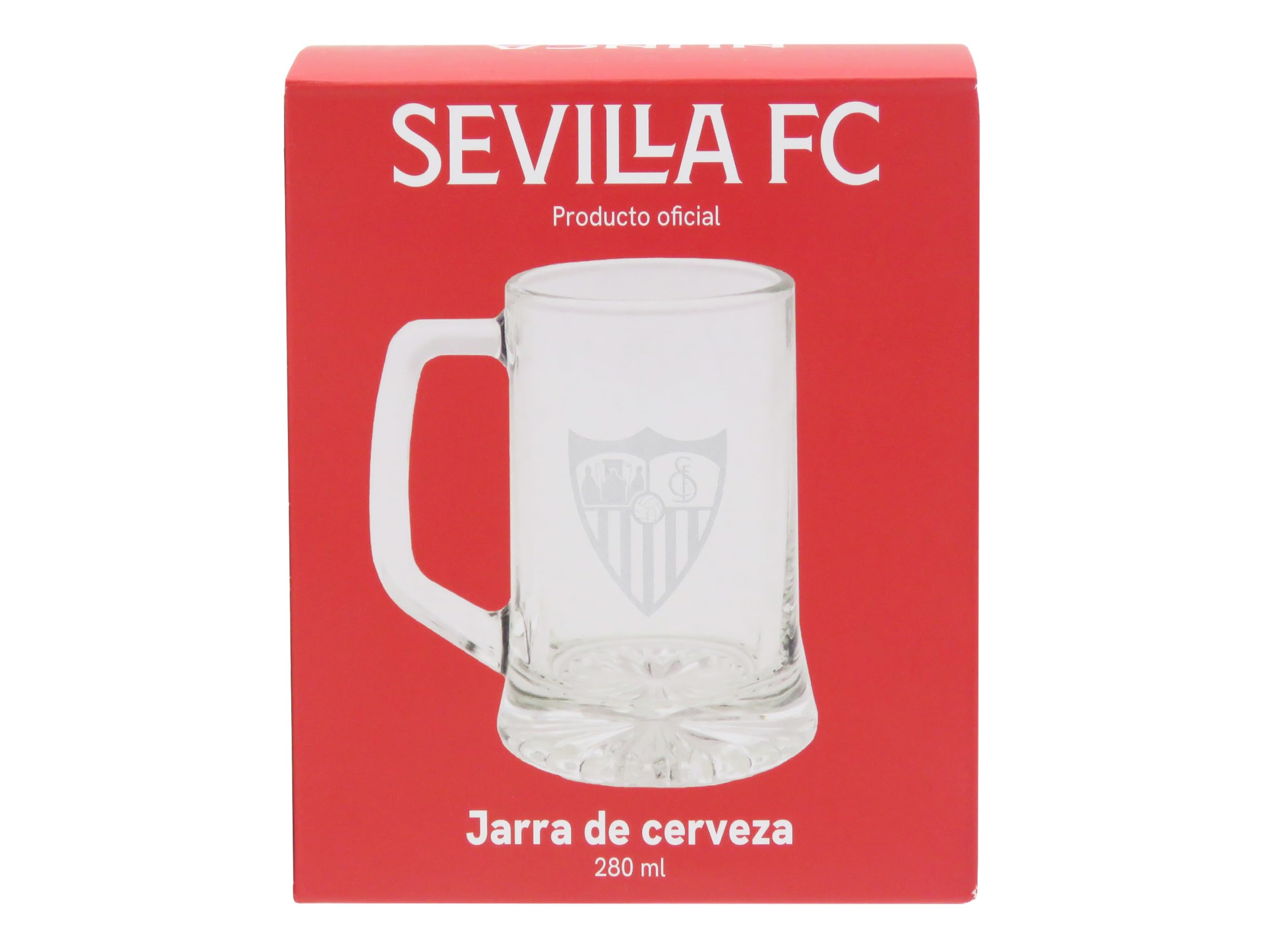 CYPBRANDS Sevilla FC, Jarra de Cerveza, Vidrio, Capacidad 280 ml, Transparente, Producto Oficial