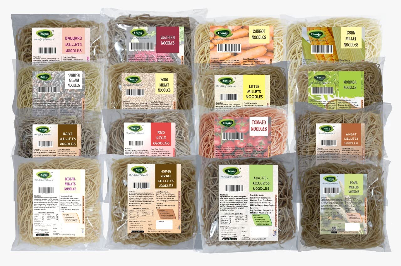 Thanjai Natural Millet Noodles (180g x 16 Varieties) Wheat, Tomato, Red Rice, Karuppu Kavuni, Carrot, Beetroot, Moringa, Kodo, Pearl, Horsegram, Barnyard, Little, Foxtail, Corn, Ragi & Multi Noodles (B09RGKGYLB) Amazon Price History, Amazon Price Tracker