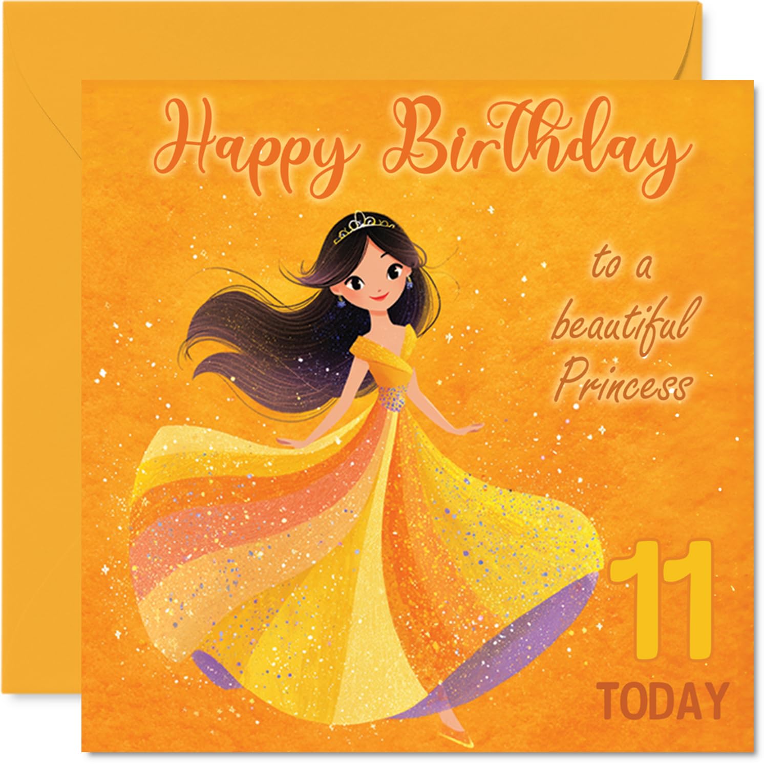 11th Birthday Cards for Girls - Princess in Yellow - Happy Birthday Card for 11 Year Old Girl Cousin Daughter Sister Goddaughter, 145mm Bday Greeting Cards