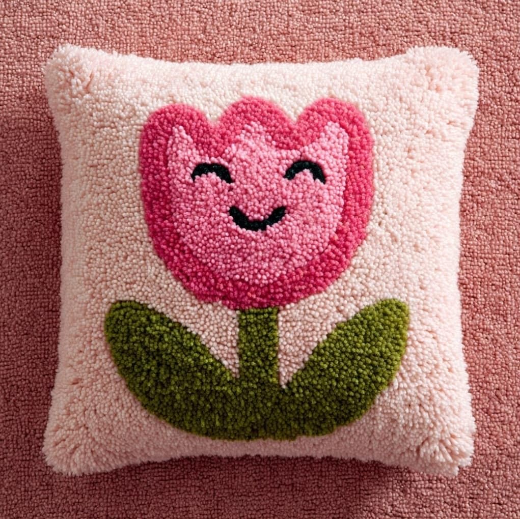 AxiangziK Latch Hook Cushion Kits,Pink Tulip Flowers
