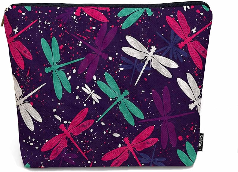 Necessaire de maquiagem Kalygon com estampa Dragonfly e zíper
