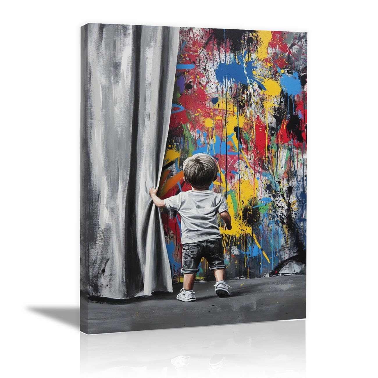 WIKEO Banksy Graffiti Canvas Wall Art Graffiti Colorful Boy Mural Living Room Décor,Canvas Prints,Abstract Wall Art,-Street Pop Posters Inspirational Quotes(Red)-80x120cm Framed