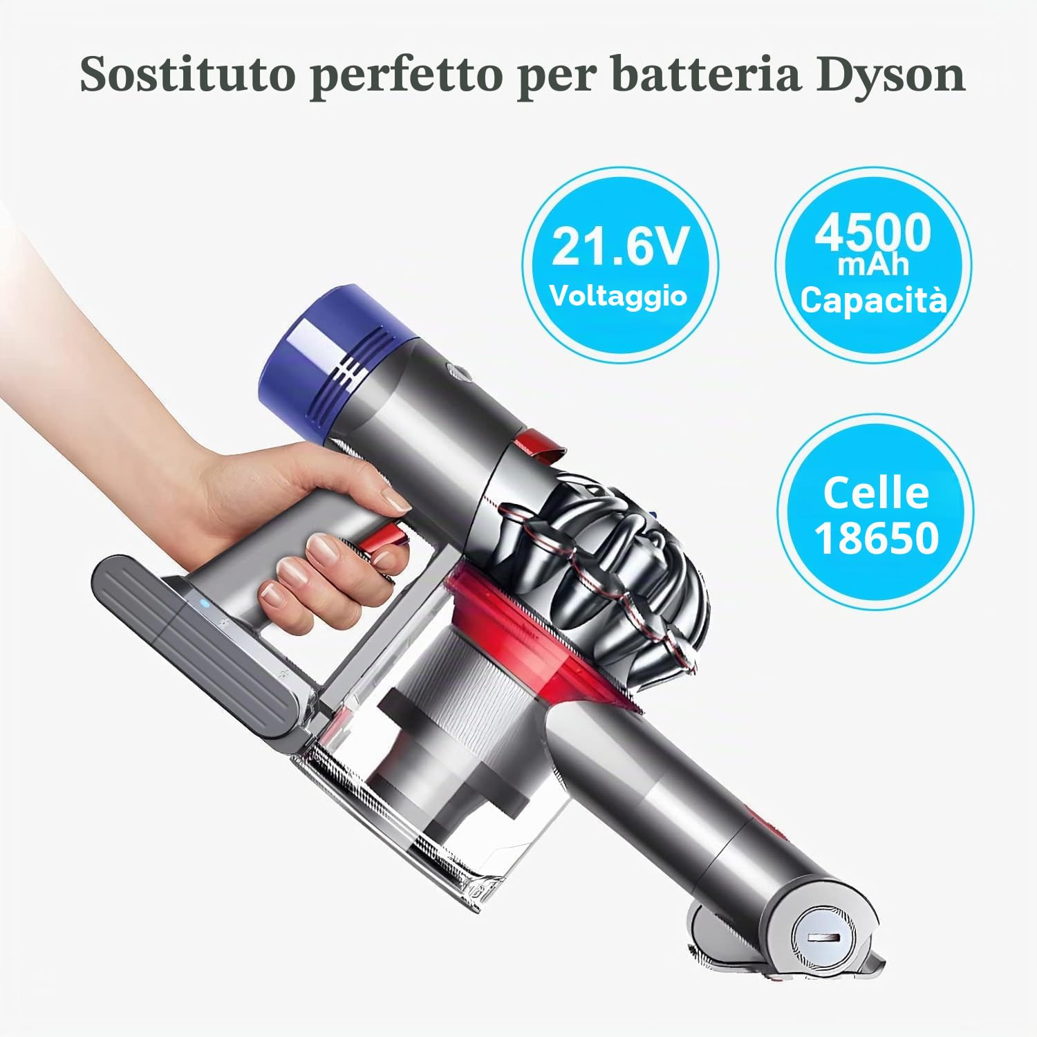 DTK Batteria per aspirapolvere per Dyson V7 SV11 Trigger Animal, Trigger+, Motorhead Pro, Fluffy, Mattress, Absolute, 21.6V 4500mAh batteria (Adatto solo per la batteria della serie V7)