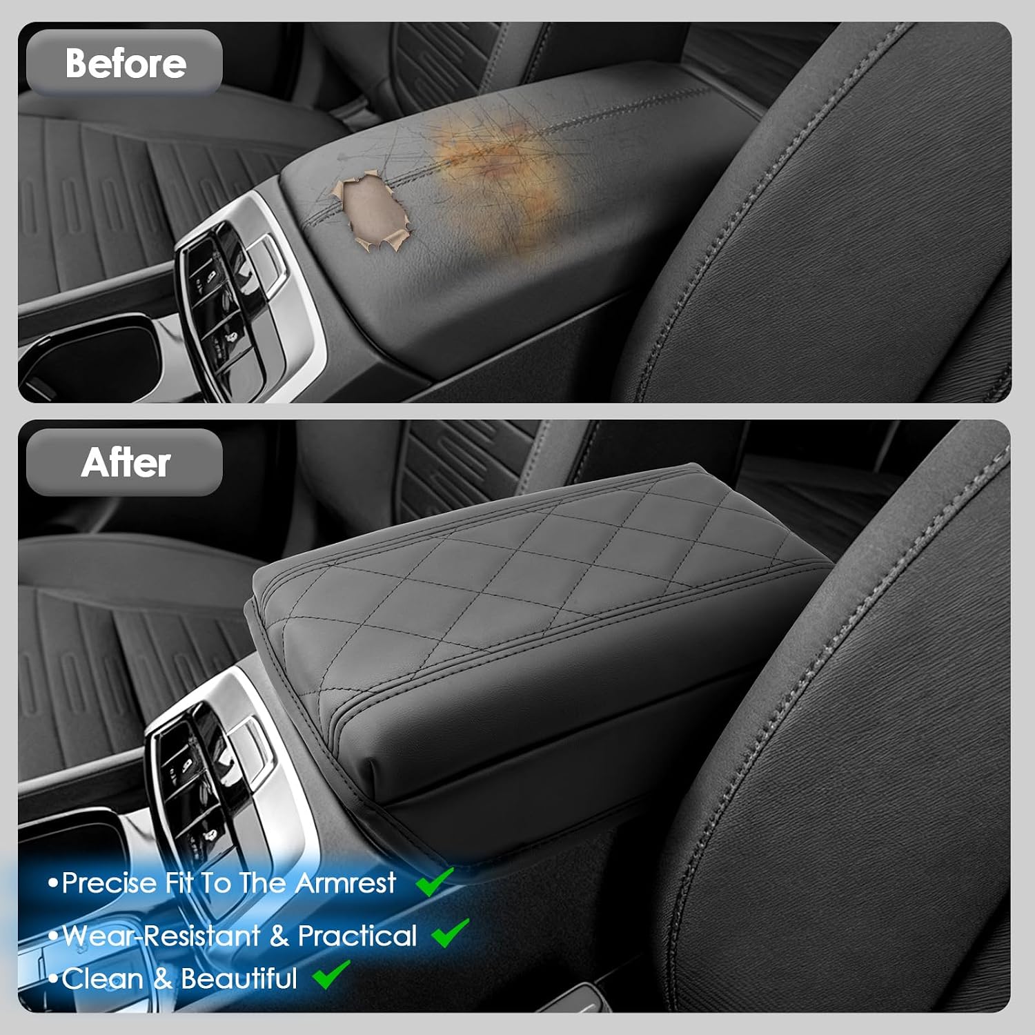 2022-2026 Santa Cruz Center Console Cover for Hyundai Santa Cruz (SE/SEL/Night/SEL Premium/SEL Activity/XRT/Limited), Cushion&Comfy Leather Armrest Cover 2025 Santa Cruz Accessories (Padded)