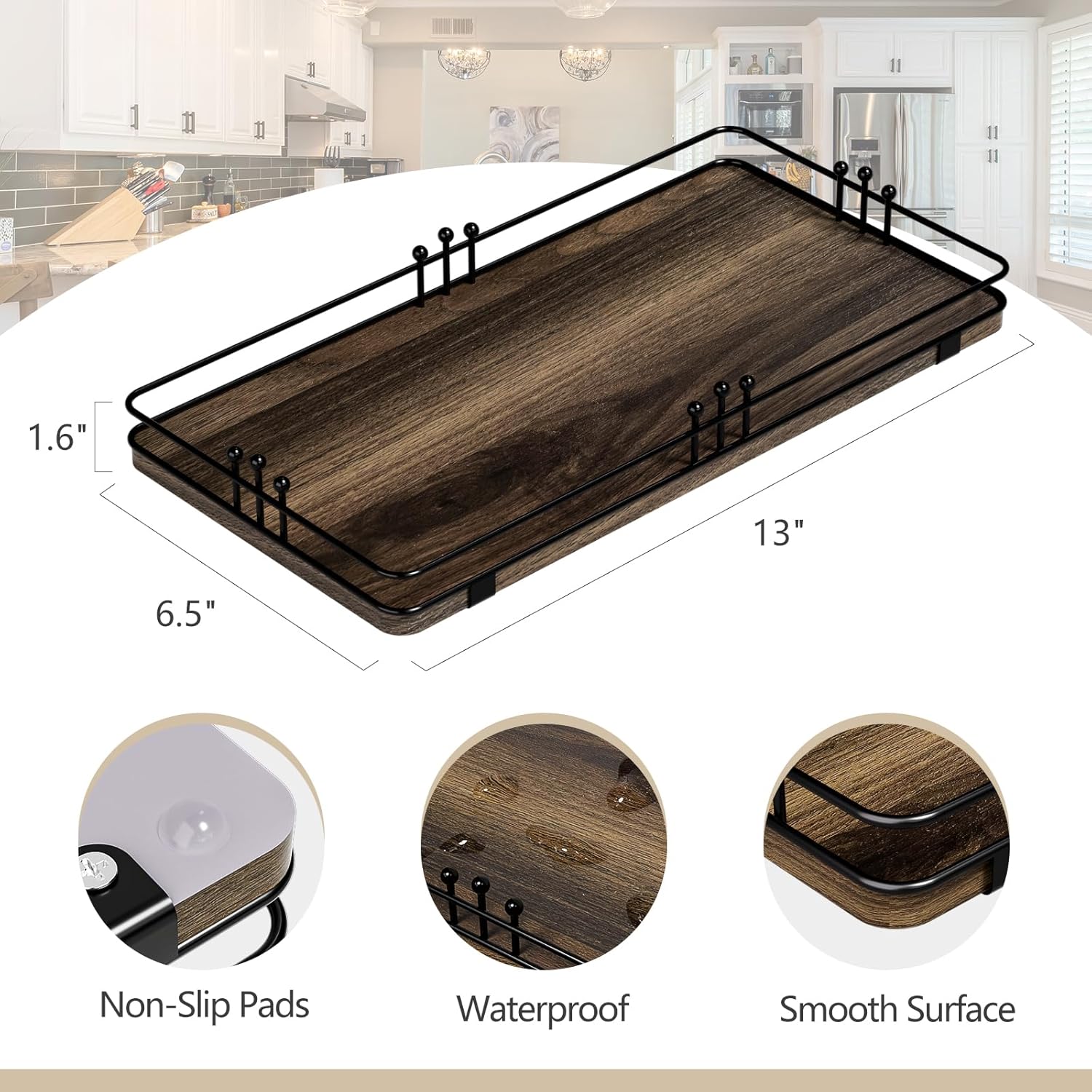 Toilet Paper Basket, Bathroom Basket for Counter Toiletries Towel Decor, Toilet Tank Tray, Guest Back of Toilet Organizer Storage, Vanity Tray for Perfume Makeup, Kitchen 13”x6.5” Brown-Black - Image 2