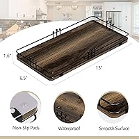 Pursura Toilet Paper Basket & Tank Tray - Stylish 13x6.5 Bathroom Organizer for Toiletries, Towels, Perfume, Kitchen Counter - Wood Iron Brown-Black