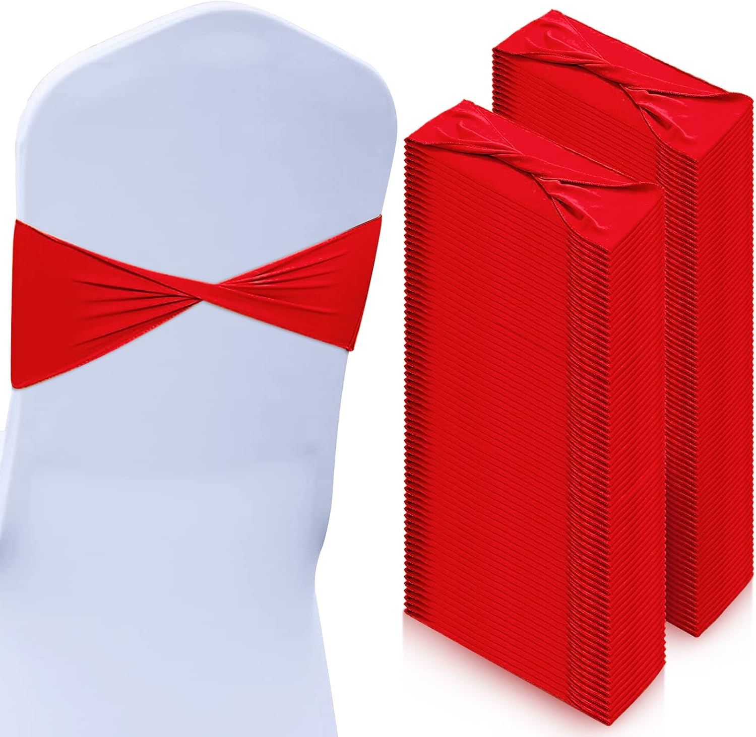 CHENGU Spandex Chair Sashes Plain Bow Wedding Royal Chair Bands Without Buckle Birthday Decorations Elastic Ties Spandex Slider Sashes for Events Party Ceremony(red,200 Pcs)