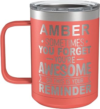 Personalized Inspirational Travel Coffee Mug, Inspirational Gifts for Men Dad Wife Sister Women, Custom Birthday For Him Her, Customized Youre Awesome Tumbler, Teacher Coworker Gifts 15oz Coral