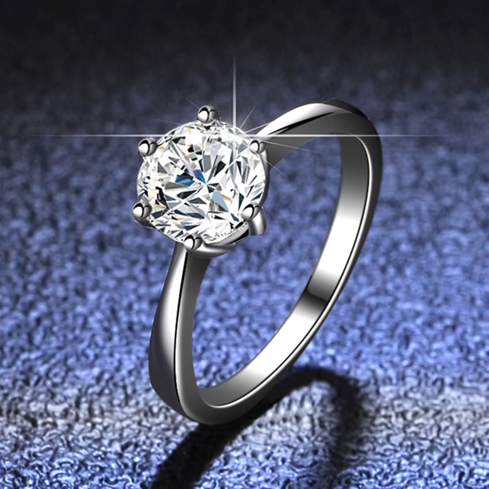 Anillos de mujer de oro blanco, anillos de boda de oro auténtico con moissanite de 1 ct solitario