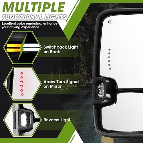 Miniatura 3 de Siziom espejos retrovisores para remolque para Chevy SilveradoGMC Sierra 1500 (2014-2018), 2500HD3500HD (2015-2019) con señal de giro dinámica y