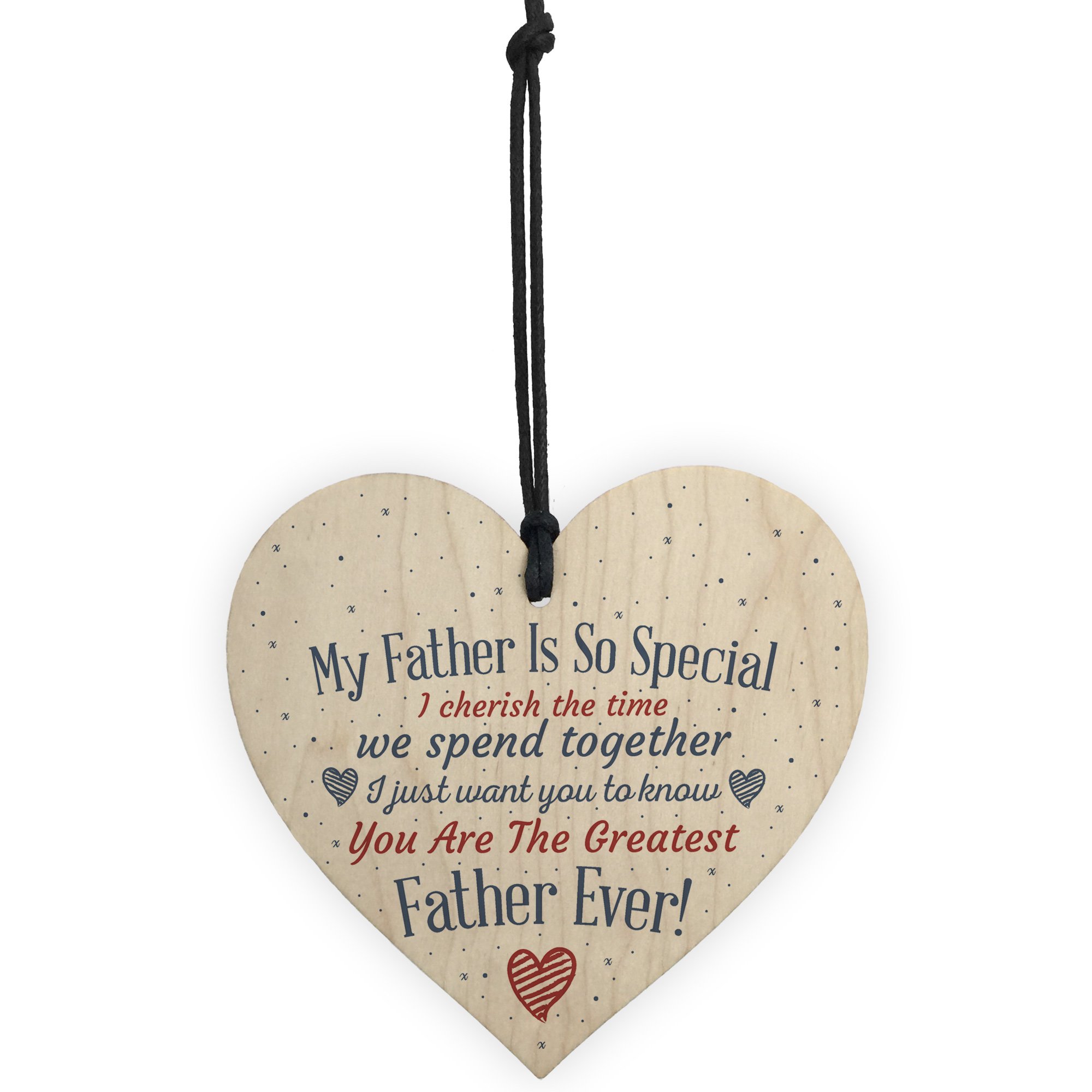 Red Ocean Special Father Wooden Hanging Heart FATHERS DAY Daddy Gift For Him Son Daughter Thank You