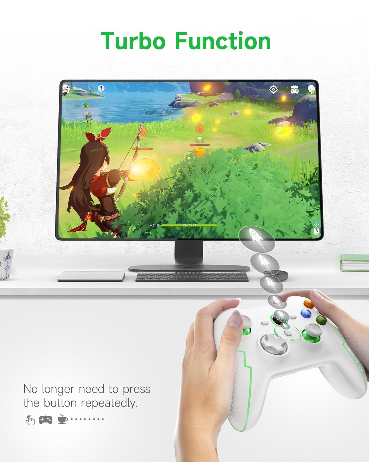 EasySMX Bezprzewodowy kontroler do komputera, Bluetooth, z funkcją wyzwalania Hall i Dual Vibration i Turbo, kompatybilny z PC/PS3/Switch/telefonem komórkowym/tabletem/laptopem – biały