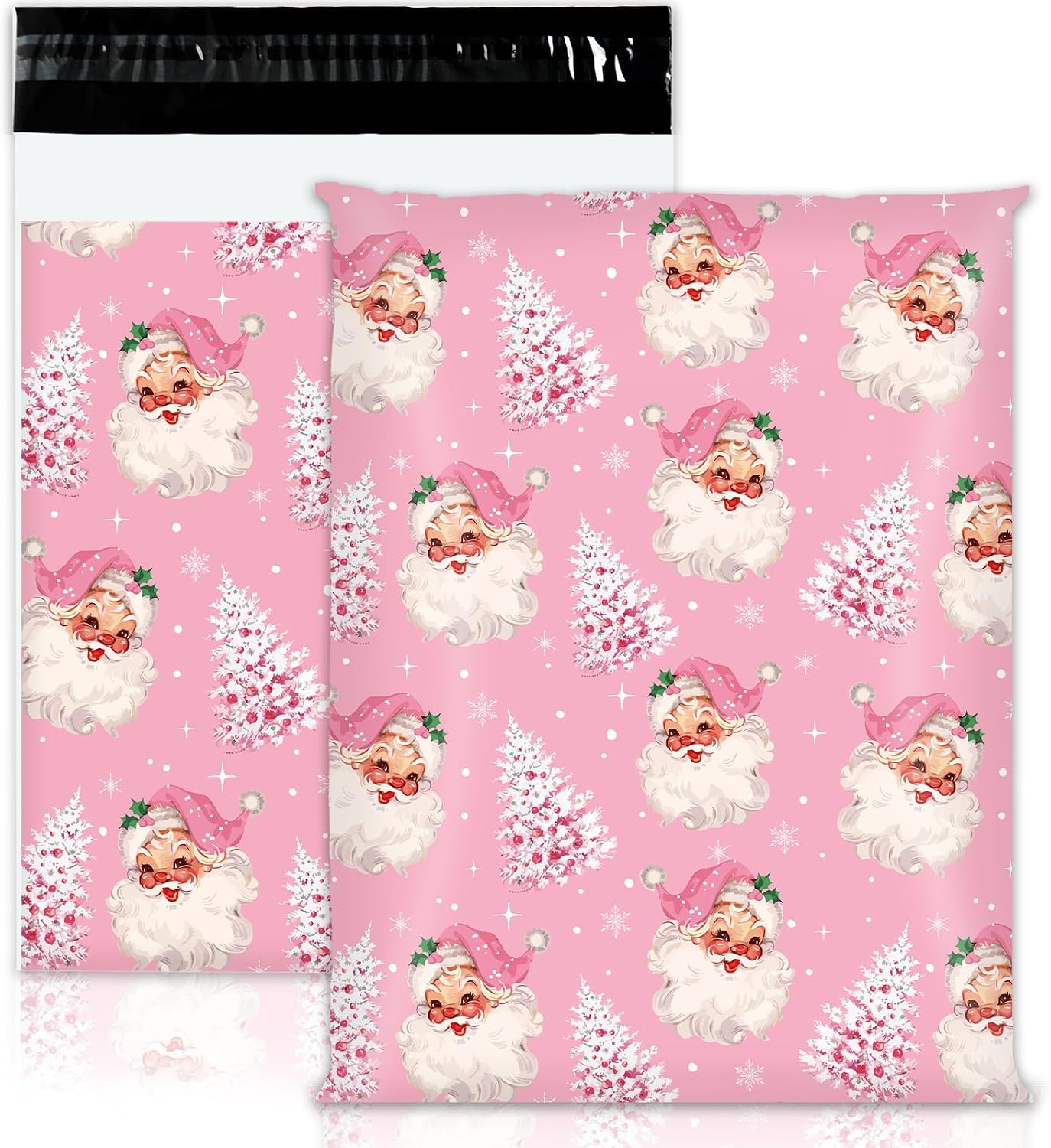 JarThenaAMCS 100Pcs Christmas Poly Mailers 10 x 13 Inch Pink Santa Claus Xmas Tree Envelope Mailers Self-Sealing Plastic Packaging Mailing Bags for Small Business Clothing