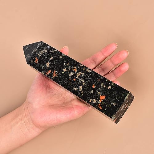 Miniatura 2 de JIC Gem Varitas grandes de cristal de jade de flor de ciruelo curativo de cristal de aura, varita de punta de torre de punto de cuarzo negro,