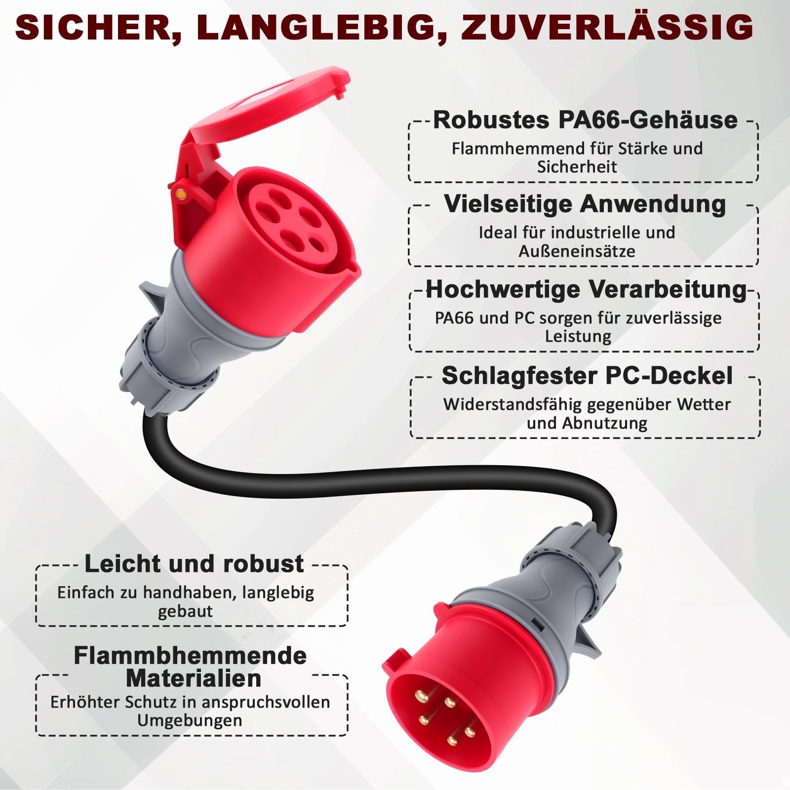 KAOLALI CEE Adapter, 32A(22KW) Stecker auf 16A(11KW) Kupplung, 5-Polig CEE Adapter 32A auf 16A, 400V, Tragbar, Schutzart IP44, 50cm