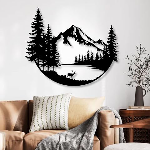 huefoam-Mountain Tree Metal Wall Art-Black