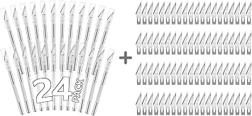Jetmore 24 Pack Exacto Knife with 100 Pack Hobby Blades Set, #11 Craft Knife Blades Refill Hobby Knife Replacement Blades with Storage Box for Pumpkin Carving, DIY, Art, Cutting, Stencil