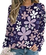 ZOCAVIA Womens Boho Floral Sweatshirts Novelty Graphic Crewneck Long Sleeve Shirts Oversized Fall Casual Flower Pullover Tops