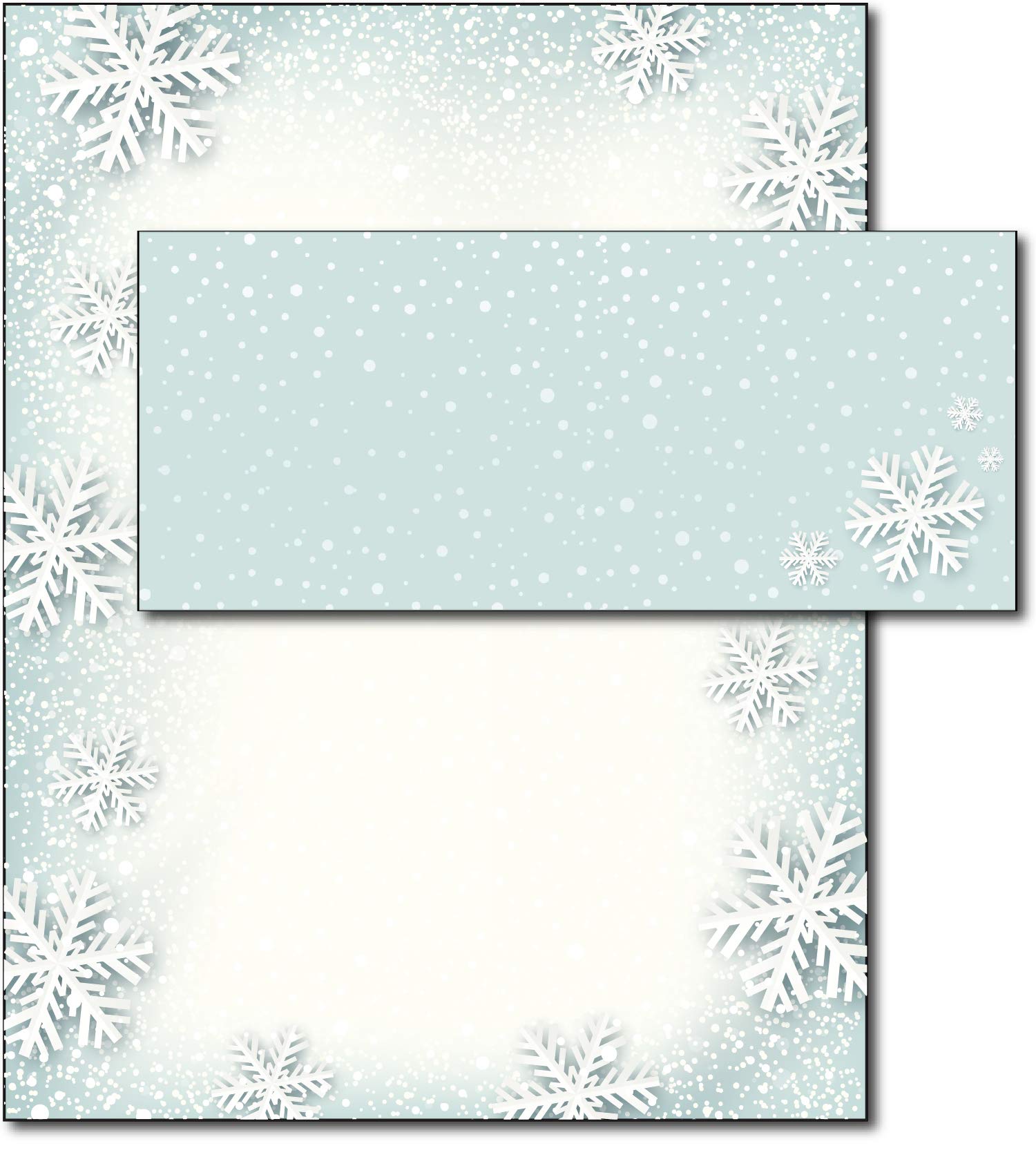 40 Sets - Paper Snowflakes Holiday Paper & Envelopes - 8.5 x 11 Holiday Letterhead Set for Inkjet or Laser Printers – Christmas Writing Paper with