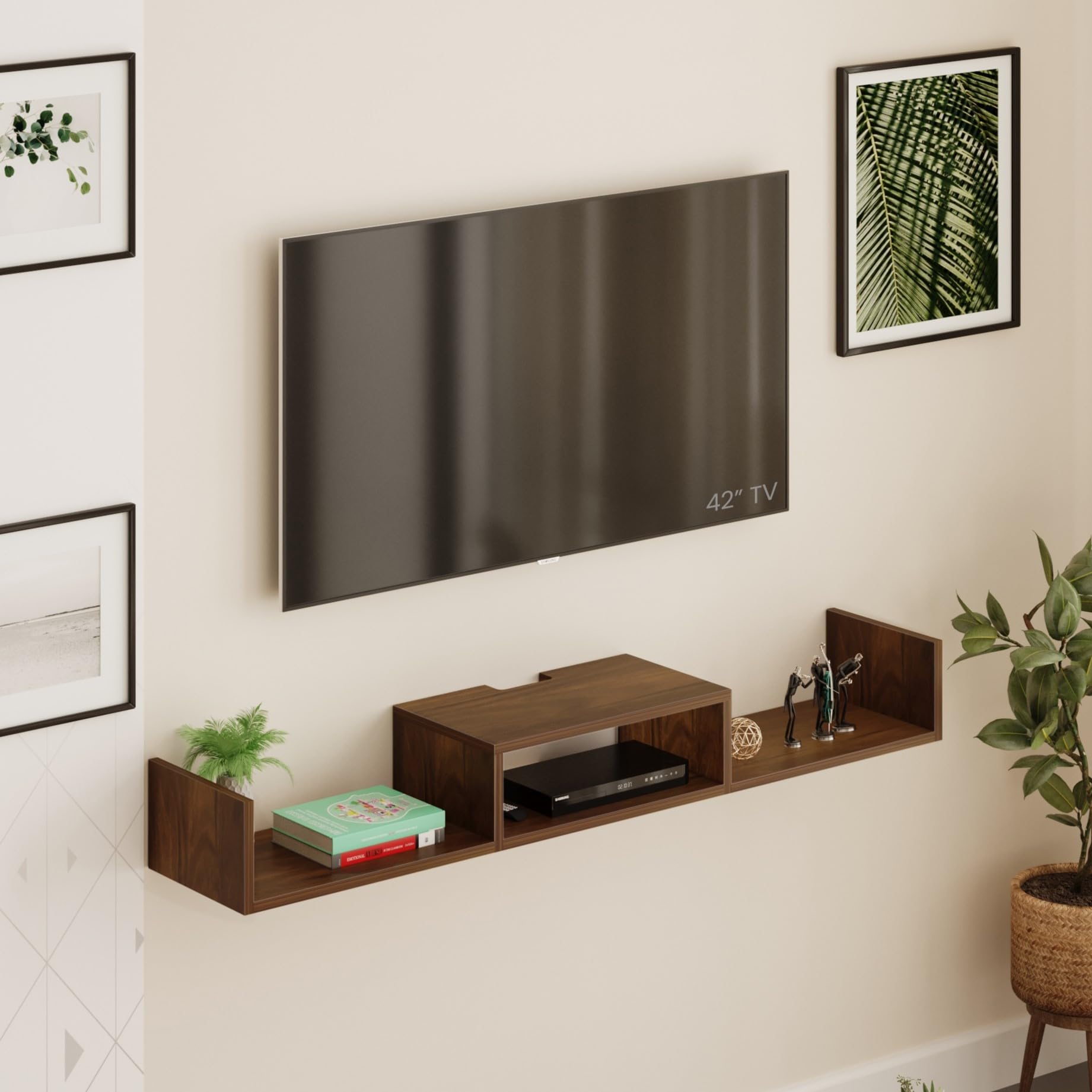 BLUEWUD Aero Engineering Wood Wall Mount TV Entertainment Unit Set Top Box Stand/TV Cabinet with Shelves for Books & Décor Display Unit Bed Living Room Large Upto 50 Inches (Wenge)-image-30
