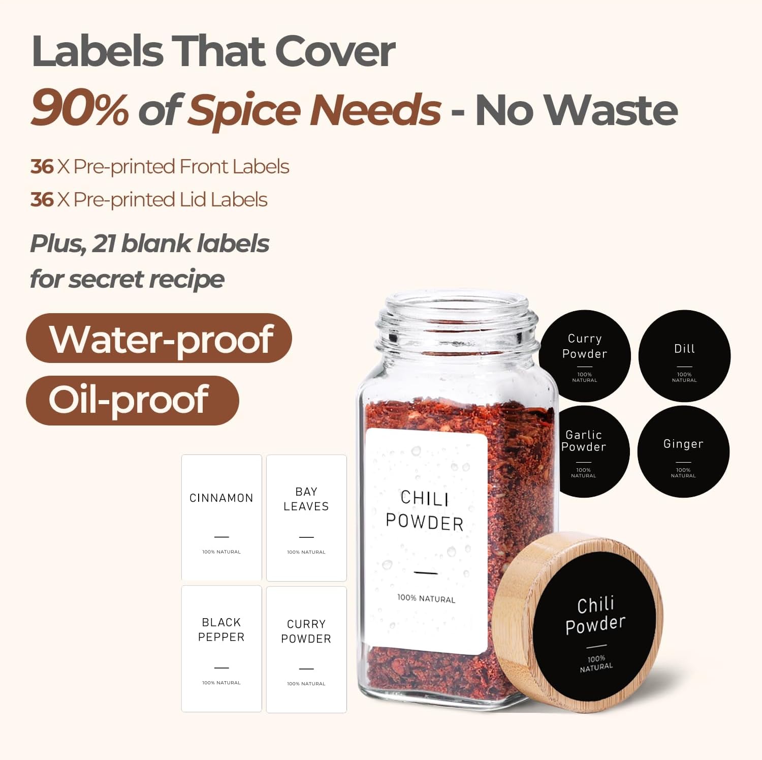 ComSaf Spice Jars with Label 4 oz 24Pcs, Glass Spice Jars with 6 Extra Shaker Inserts and 93 Labels, Seasoning Set with Bamboo Lids and Metal Funnel, Square Containers for Organization, Salt, Pepper - Image 5