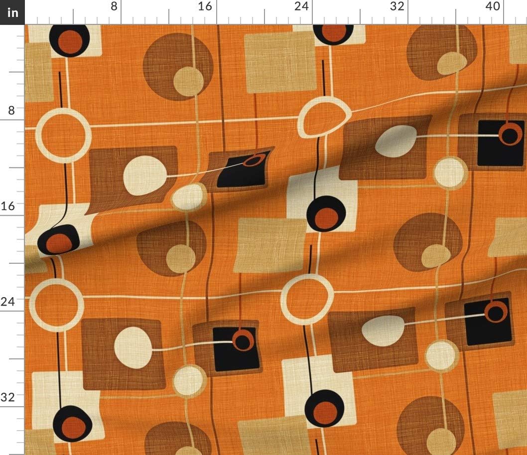 Spoonflower Fabric - Orbs Squares Orange Atomic Vintage Pattern Fifties Brown Mid Century Printed on Petal Signature Cotton Fabric by The Yard - Sewing Quilting Apparel Crafts Decor