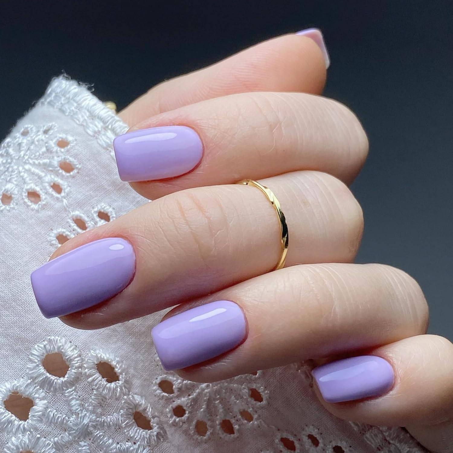 SXVME Lilac Press on Nails Short Square Acrylic Short False Nails Coffin Natural Acrylic Fake Nails Set Elegant Solid Color Full Cover Glossy Gel Stick on Nail for Women Daily Wear 24 Pcs - Image 3