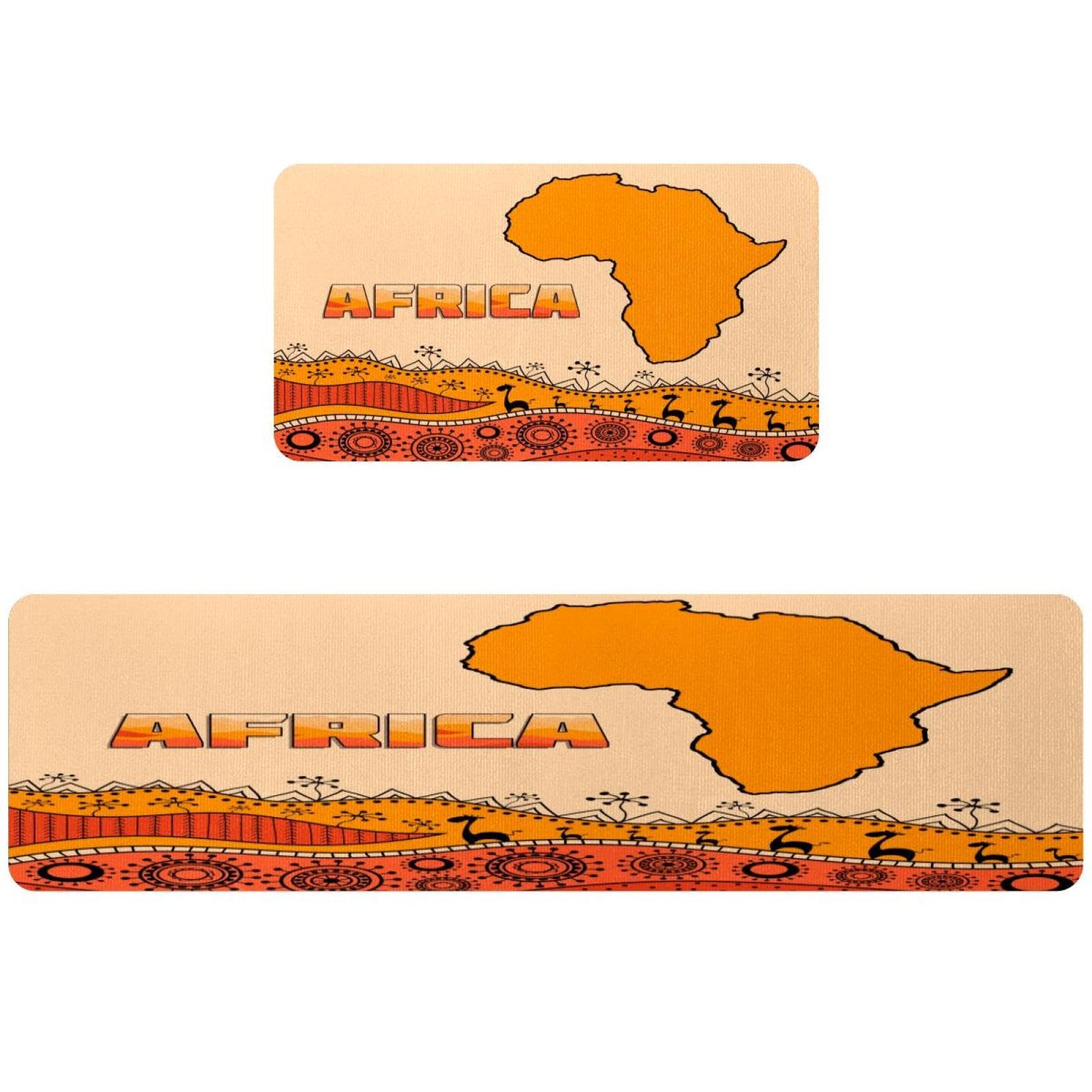 Alfombrillas de cocina antideslizantes con diseño tribal de mapa africano juego de 2 piezas